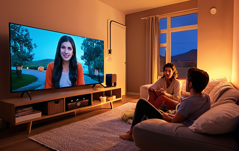 **
A cozy Turkish living room scene at dusk, illuminated by warm, dimmable smart lighting. Focus on the soft glow emanating from a Philips Hue lamp in the corner, highlighting the comfortable atmosphere. A family is enjoying a movie night, with the smart lights creating a perfect ambiance. Use "akıllı aydınlatma" as a keyword.
**